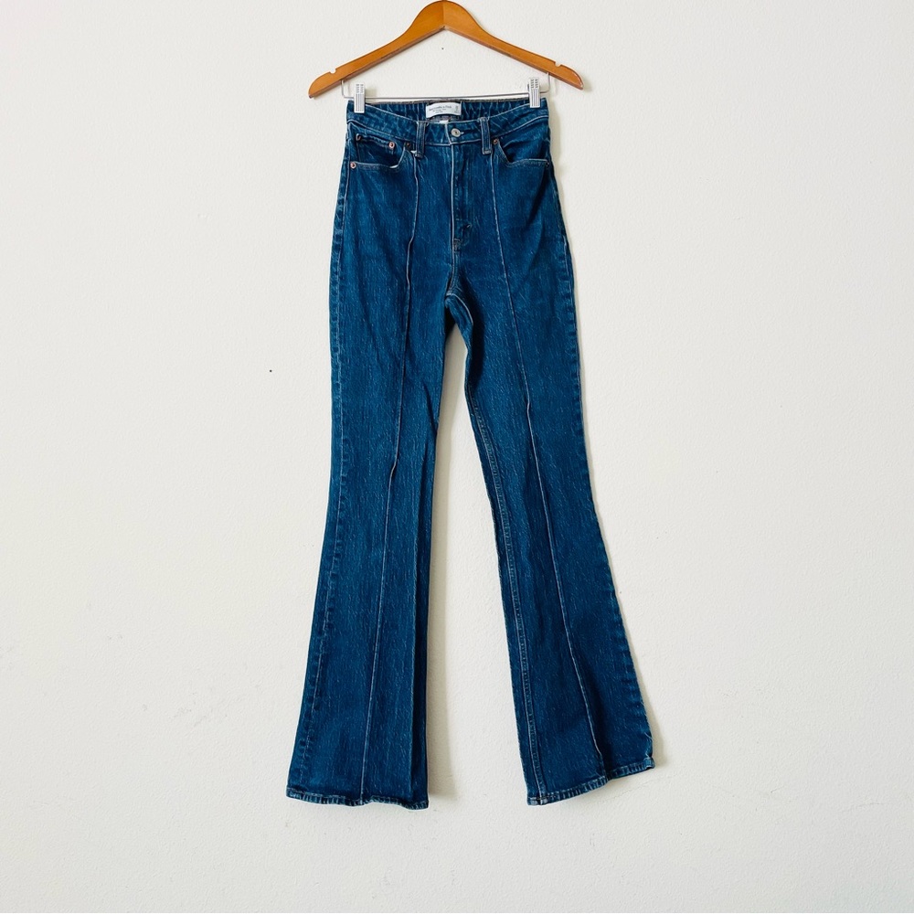 Abercrombie & Fitch Dark Blue High-Rise Flare Jeans - Picture 4 of 7